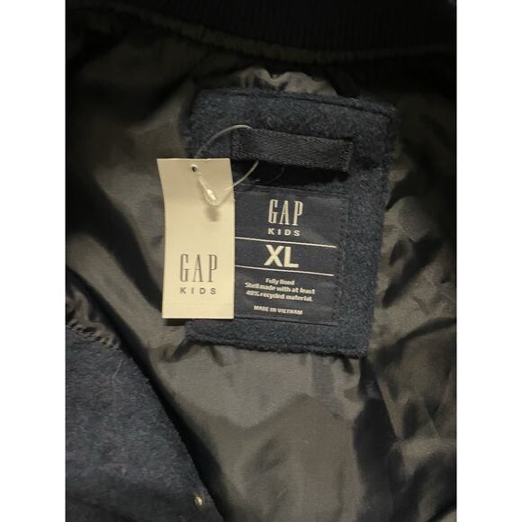 NWT GAP Kids Wool Blend Varsity Jacket Navy Blue Striped Trim Size XL 12 - Picture 4 of 4